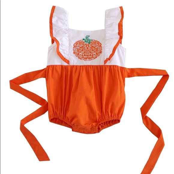Other - Pumpkin applique flutter sleeve baby bubble romper